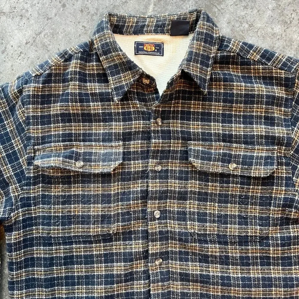 Route 66 Thermal Lined Flannel Shirt Jacket Mens Medium Blue Plaid Shacket Heavy - Picture 3 of 7